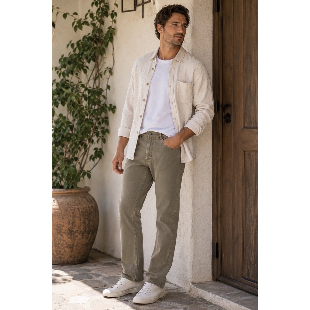 Faherty Stretch Terry 5 Pocket Pants Men's 36 Olive Cotton Blend Straight Leg